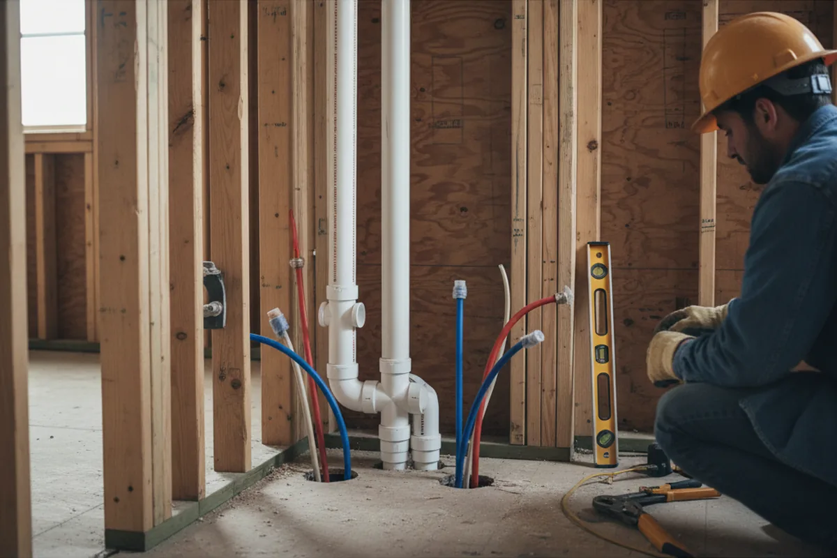 Drain and supply rough-in during Sump Pump Repair in Salina